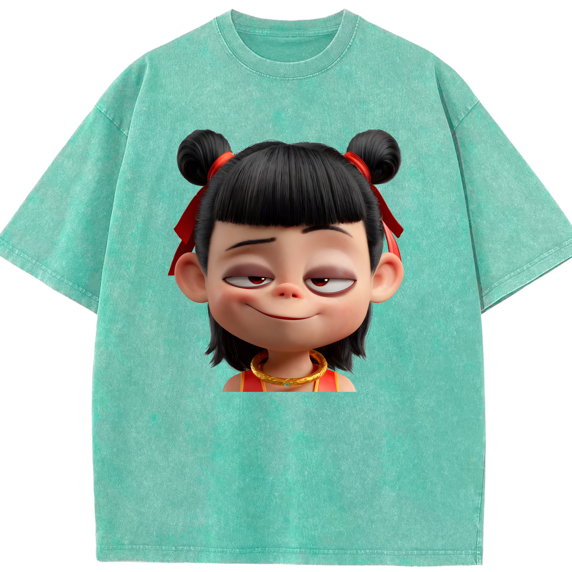 （画像用） Ne Zha 2 ナタ 魔童の大暴れ 綿100% ヴィンテージ風 半袖Tシャツ（フロントプリント）